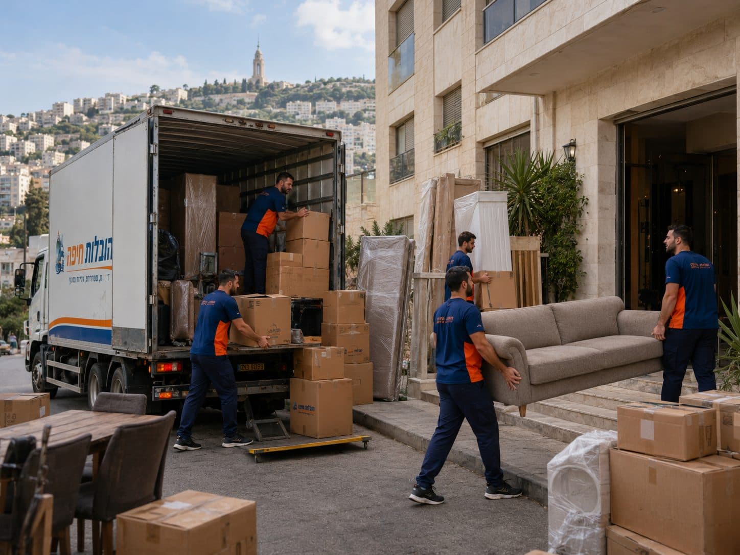 הובלה גדולה בחיפה — צוות מלא פורק תכולת בית