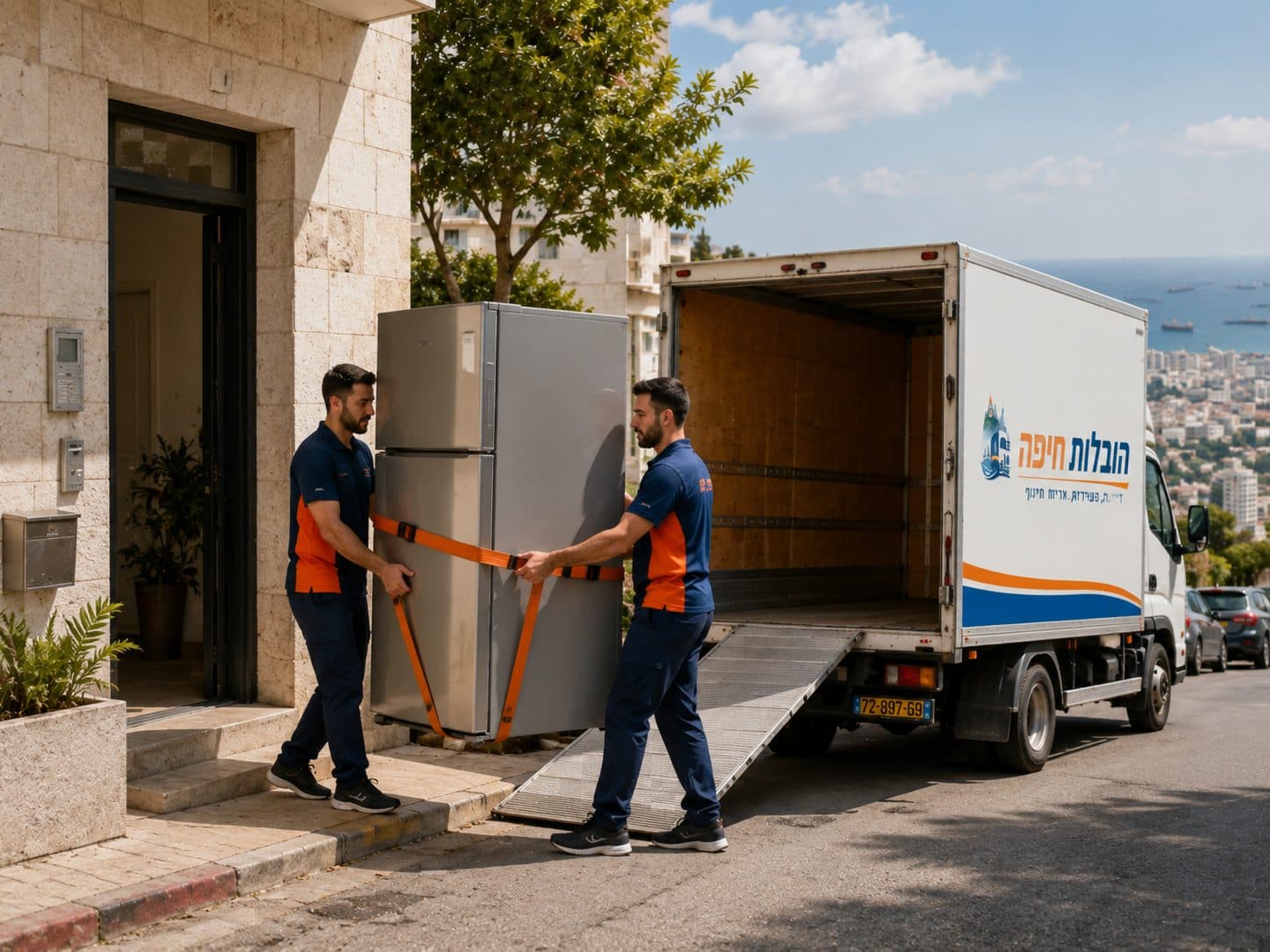 הובלת פריט בודד בחיפה — מקרר עם רצועות